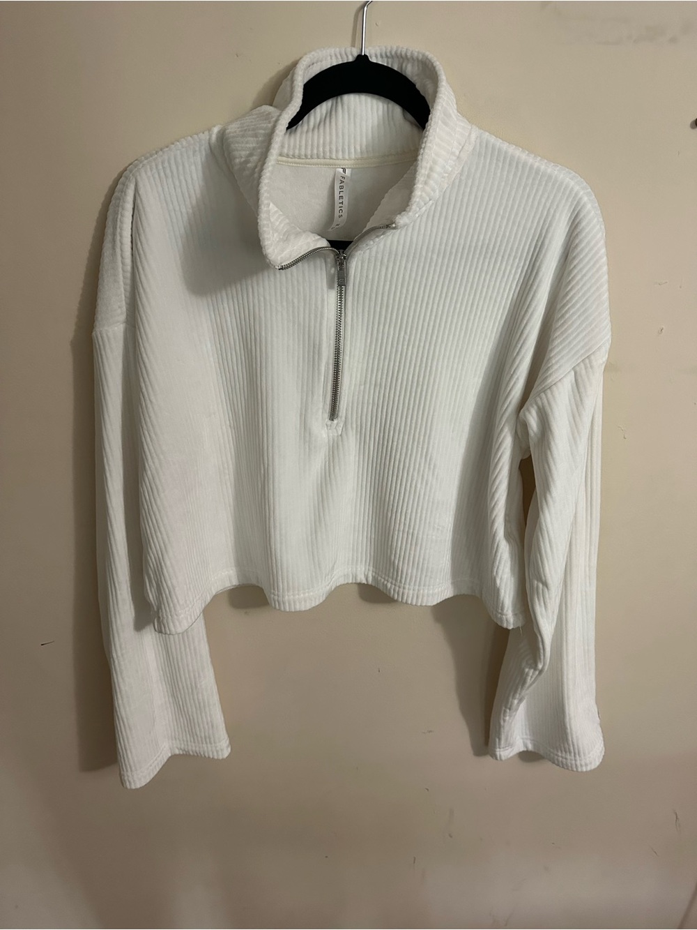 Fabletics White Ribbed Half-Zip Cropped Pullover